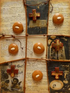 Honey Biscuits & Holy Things Plaster, vine and photo transfer on board 54cmx41cm 