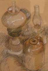 Lamps and Stone Jars Oil pastel and graphite