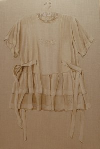 Only Daughter Acrylic on raw linen 91cmx61cm This is a painting of the actual dress my mother, Ruby, is wearing in the portrait of her and Uncle Alan. Grace wore the dress on opening night.