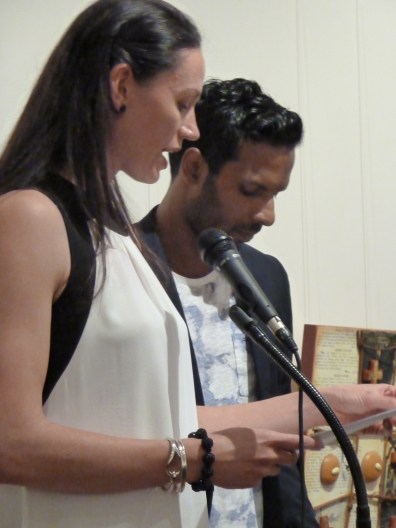 Laetitia DeBraconier-Harders and and Dharma Moerman opening the exhibition. Both former art students at Cornerstone with Rae, and now art and design teachers themselves.